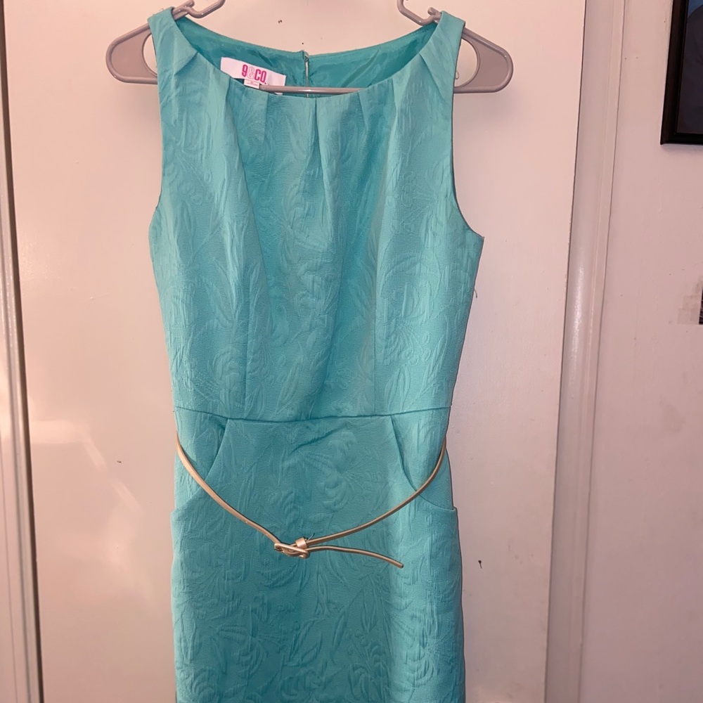 Turquoise belted mid dress